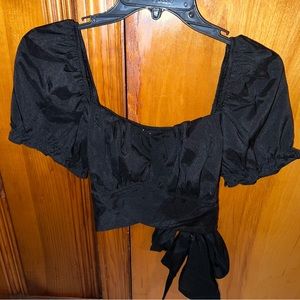 Fashion Nova Black Tie Back Cropped Top